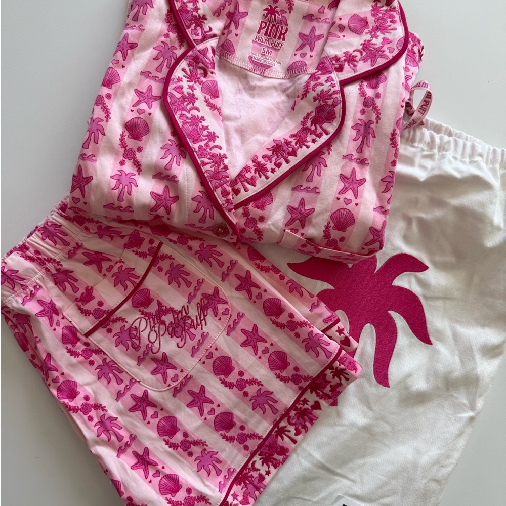Pink Palm Puff  Pajamas in Blush Bay - Picture 4 of 10